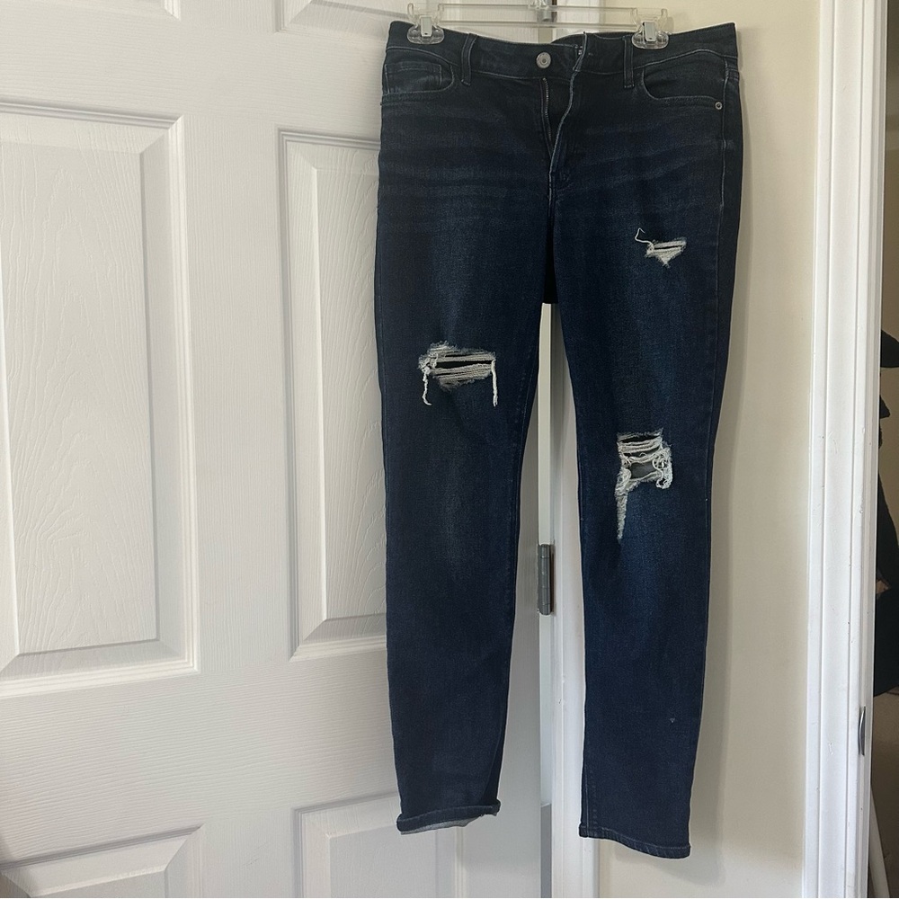 Old Navy Women's Dark Blue Distressed Skinny Jeans